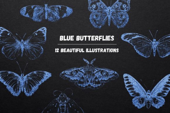 Blue Glitter Butterflies: A Sparkling Collection for Dark Backgrounds