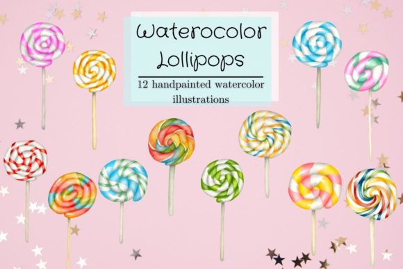 Watercolor Lollipops & Sweet Design Assets
